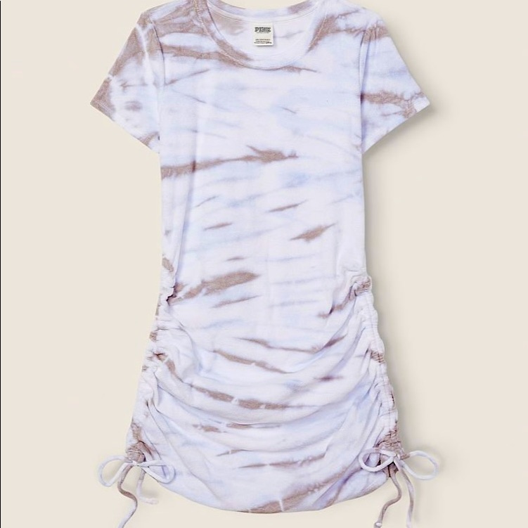 New Vs Pink Artic Ice Grey Oasis Tie Dye Terry Ruched Side Dress.